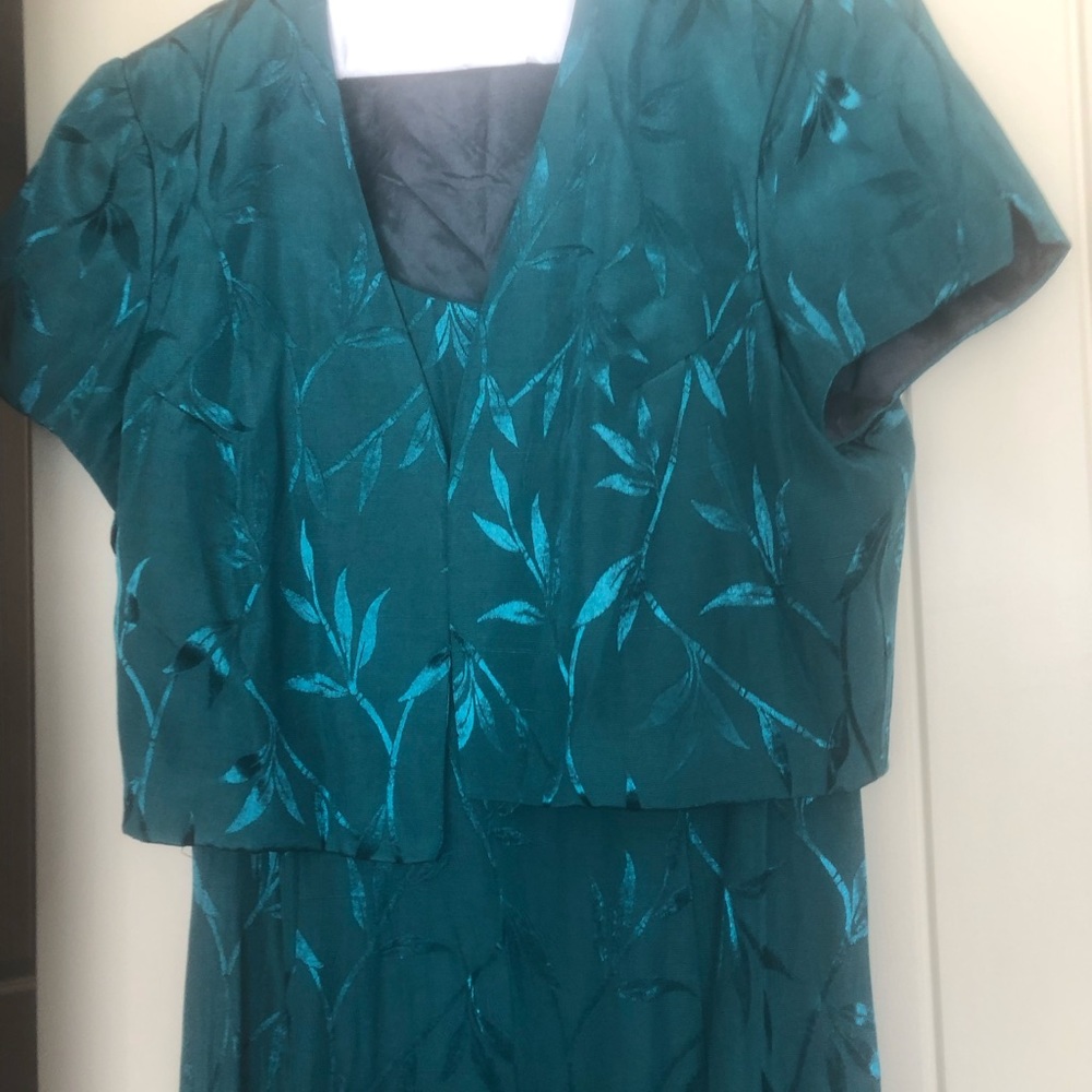 Long teal dress with short jacket